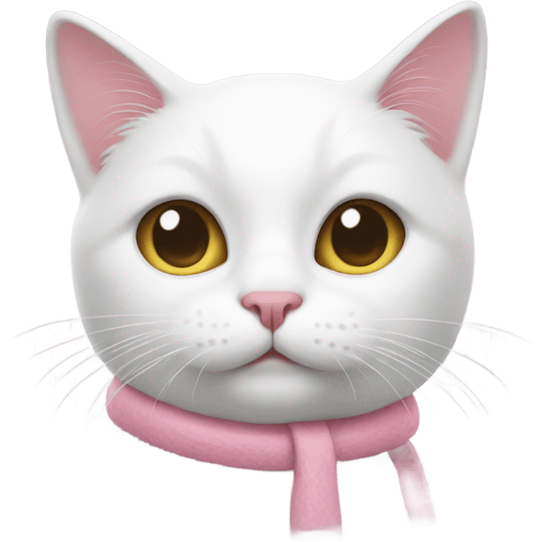 White cat with pink  emoji