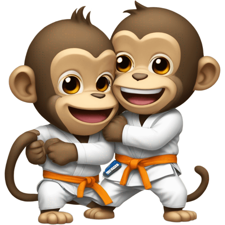 Cute monkey wearing jiujitsu clothing one of them choking the other from behind emoji