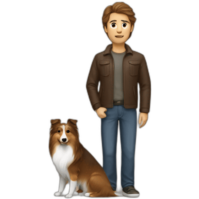 a man with brown hair and a sheltie emoji