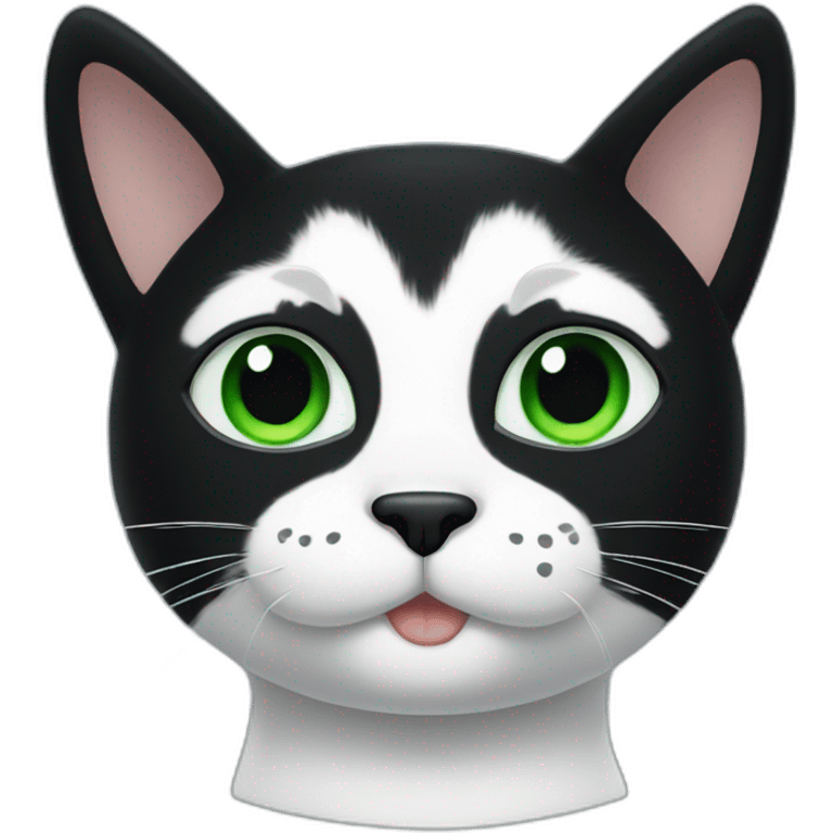 A black cat with green eyes with a white mustache and white small spots in full height emoji