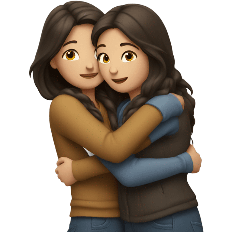 Girl hugs girl both brunette emoji