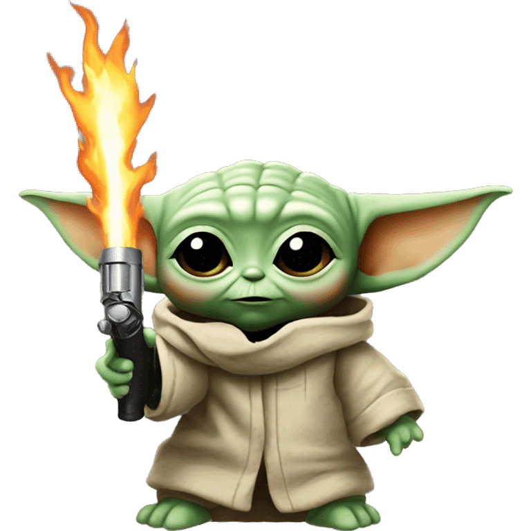 Baby Yoda with the Flamethrower emoji