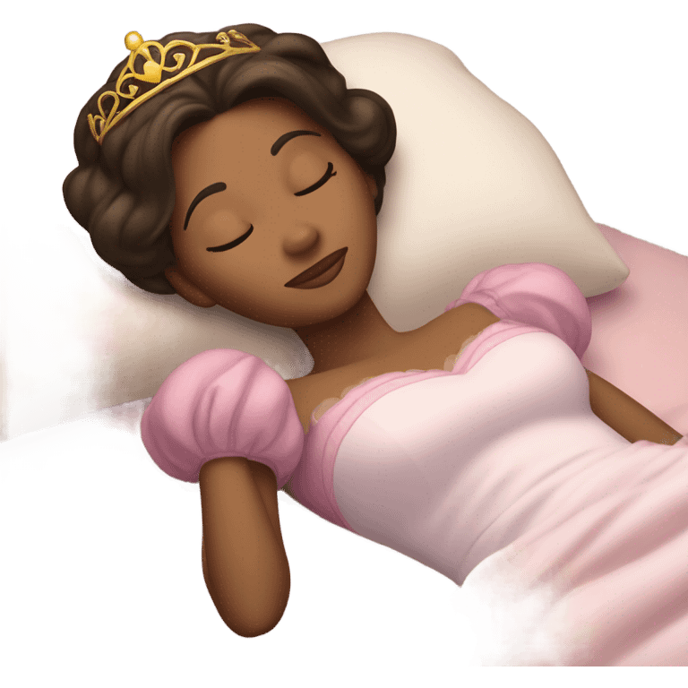 Sleeping brunette beauty princess Disney, bed, white skin emoji