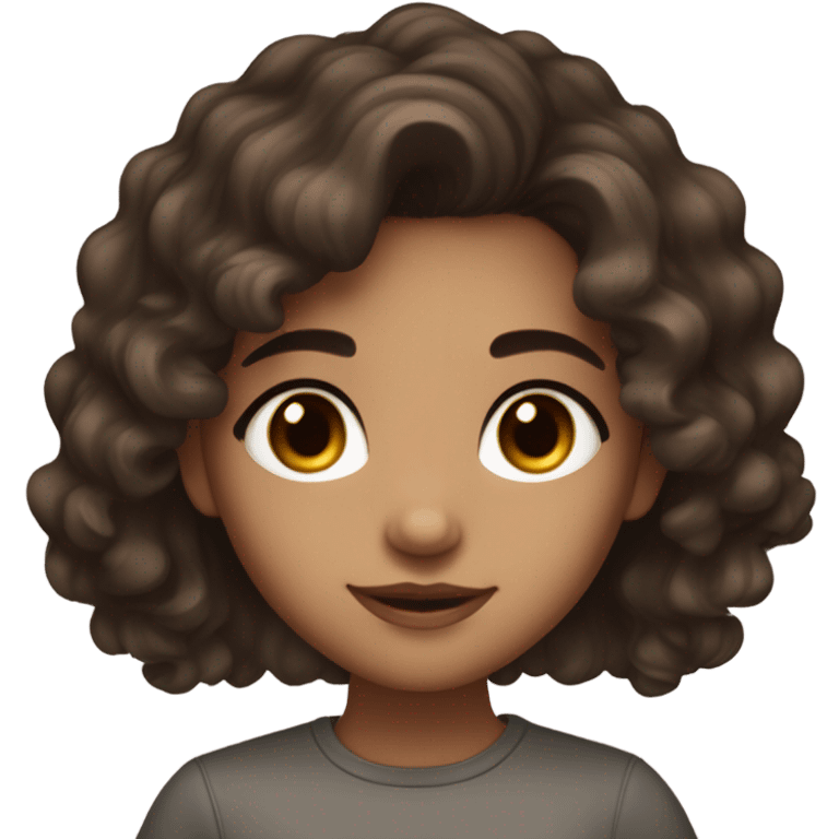 cute beautiful girl with dark brown wavy hair and dark eyes with medium to light skintone emoji