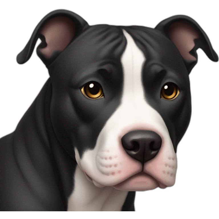 Black pitbull, white stripe nose to forehead. Right back leg in the air emoji