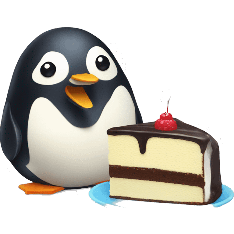 Penguin drinking cake emoji