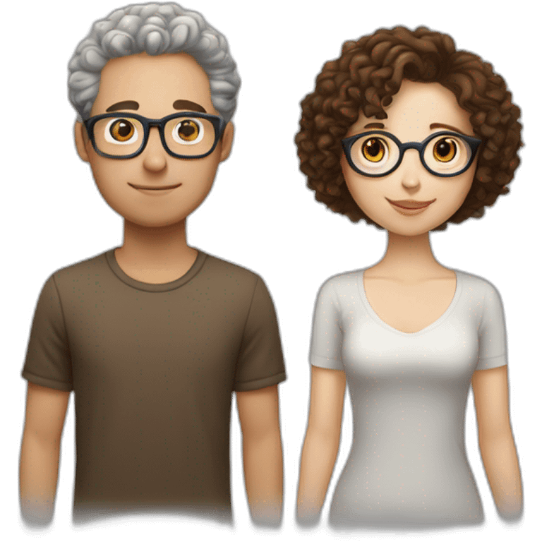 couple, white girl with round silver glasses and really short brown curly hair, taller white man with brown round glasses and short curly brown hair emoji