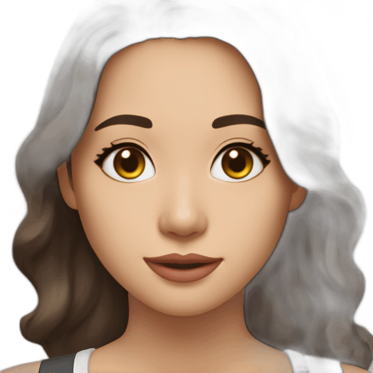 create an emoji of myself 30 year old female half asian brown hair and hazel eyes collar bone length wavy hair with a middle part with little gold earrings emoji