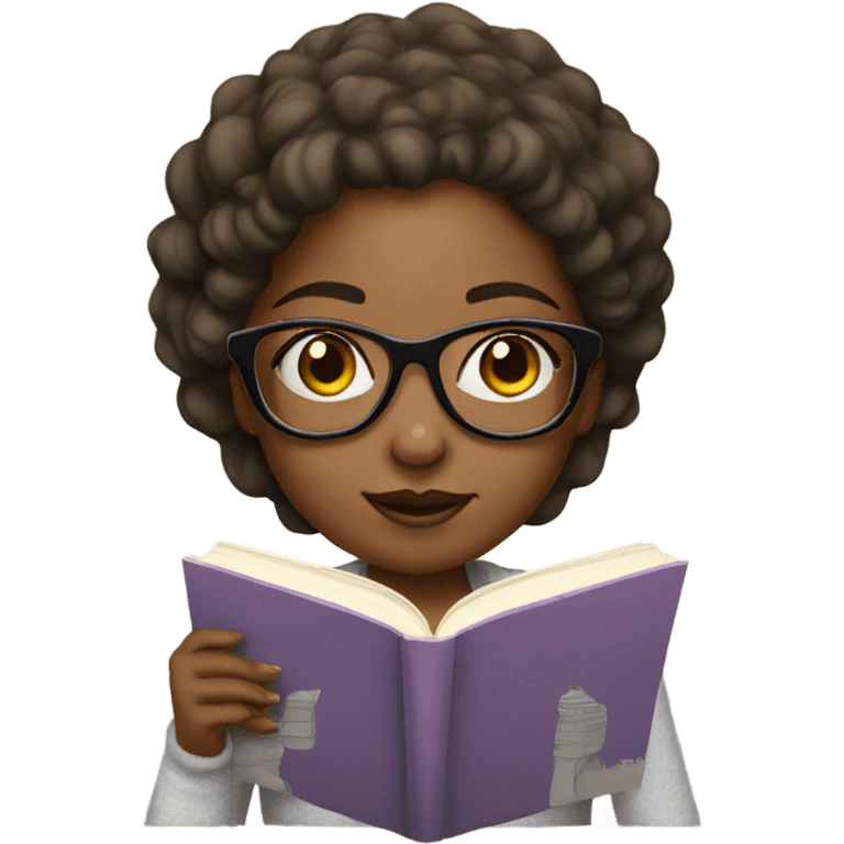 girl with glasses reading a book light skin  emoji