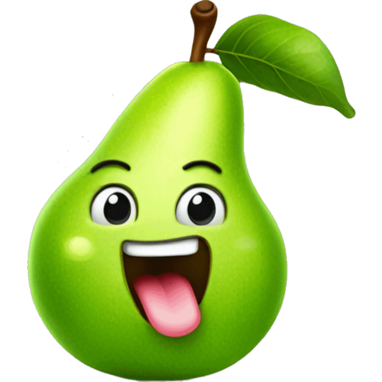 Shiny Green Cute pear with tongue emoji