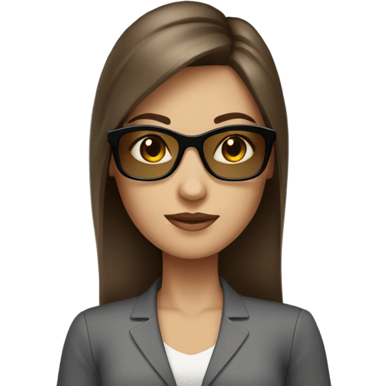 business woman with brown hair sunglasses grey eyes emoji