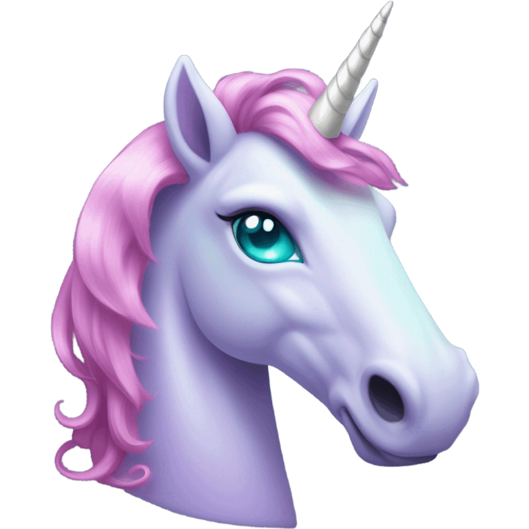 Pale lavender unicorn with bright pink hair and turquoise eyes with gemstone hooves  emoji