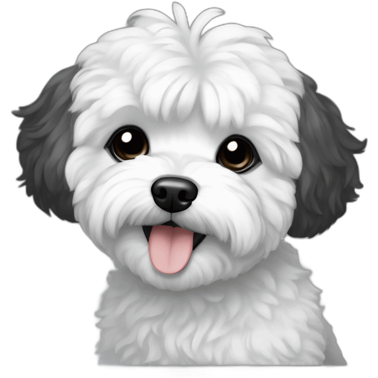 Maltipoo, black and white hair, anime style emoji