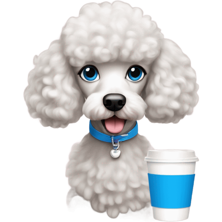 Poodle with blue eyes drinking coffee emoji