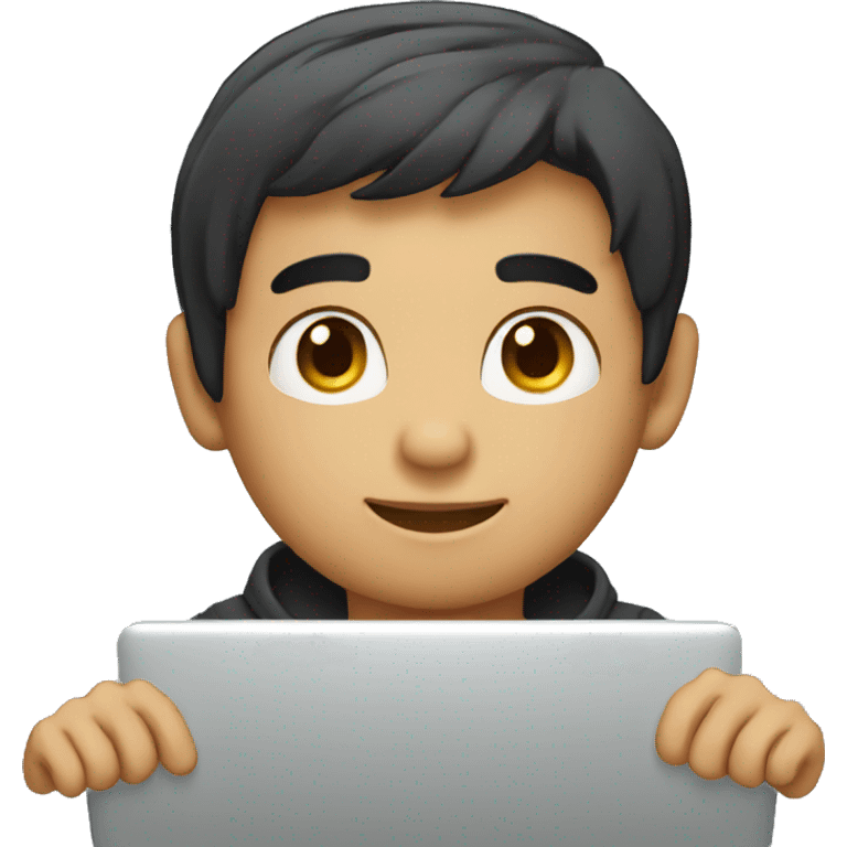 A black hair boy on windows laptop emoji