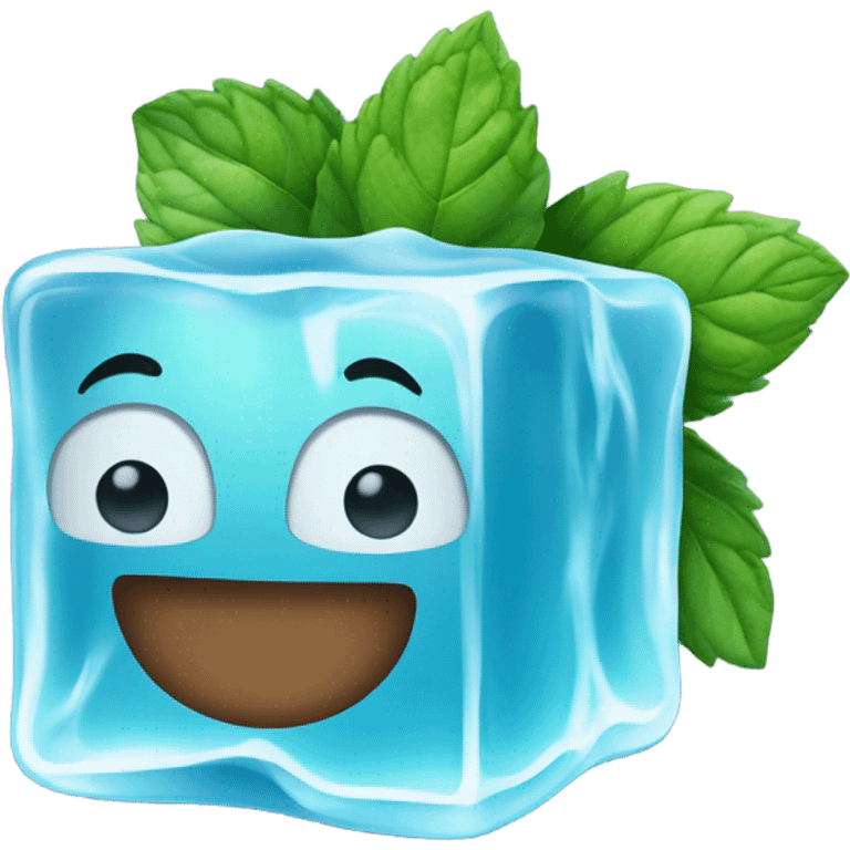 an ice cube with mint leaves on it emoji