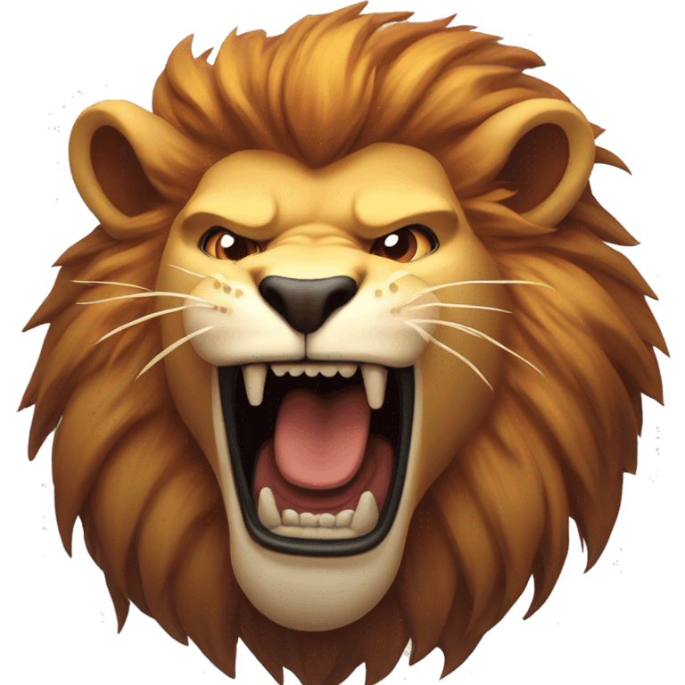 The face of an angry lion, fire burning all around.  emoji