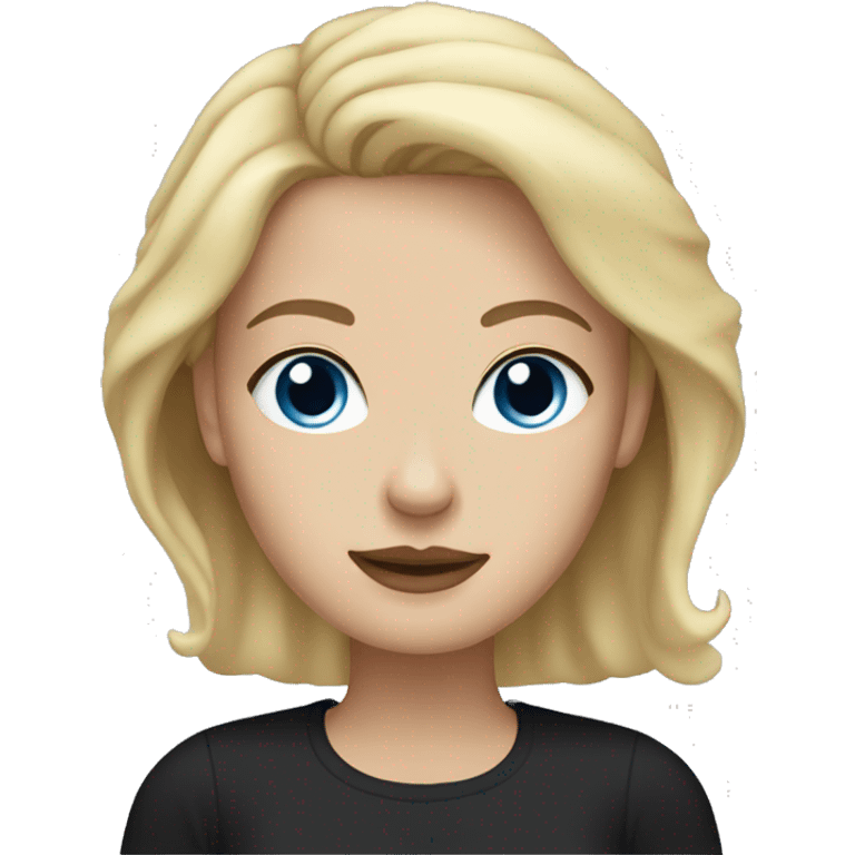 a woman with freckles and blue eyes, light skin, blonde hair and dark roots. black clothes emoji