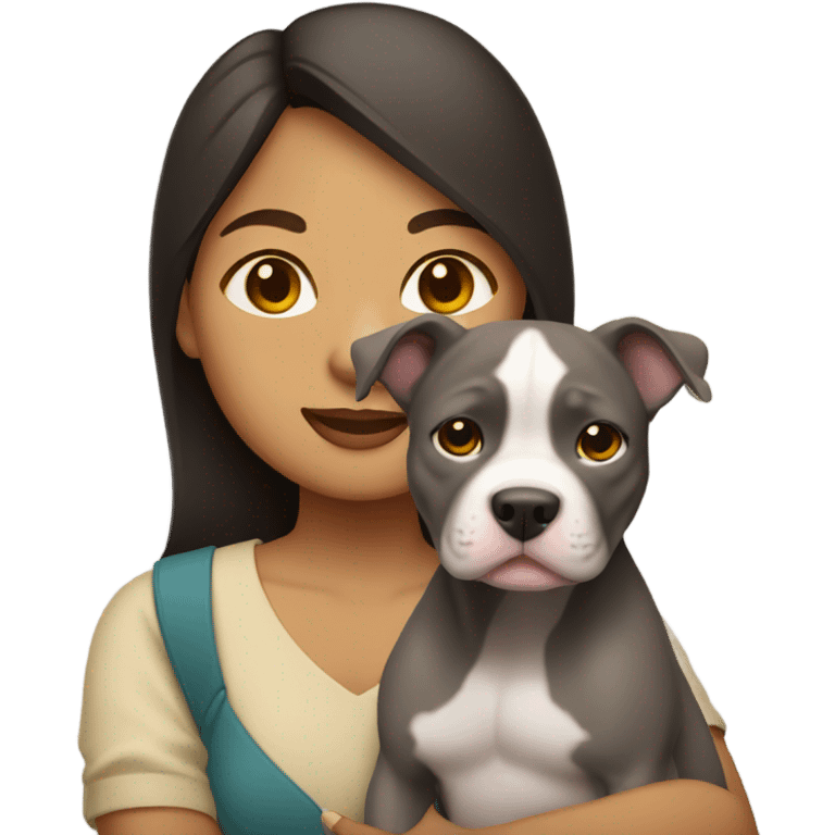 Filipino woman holding gray pit bull puppy emoji