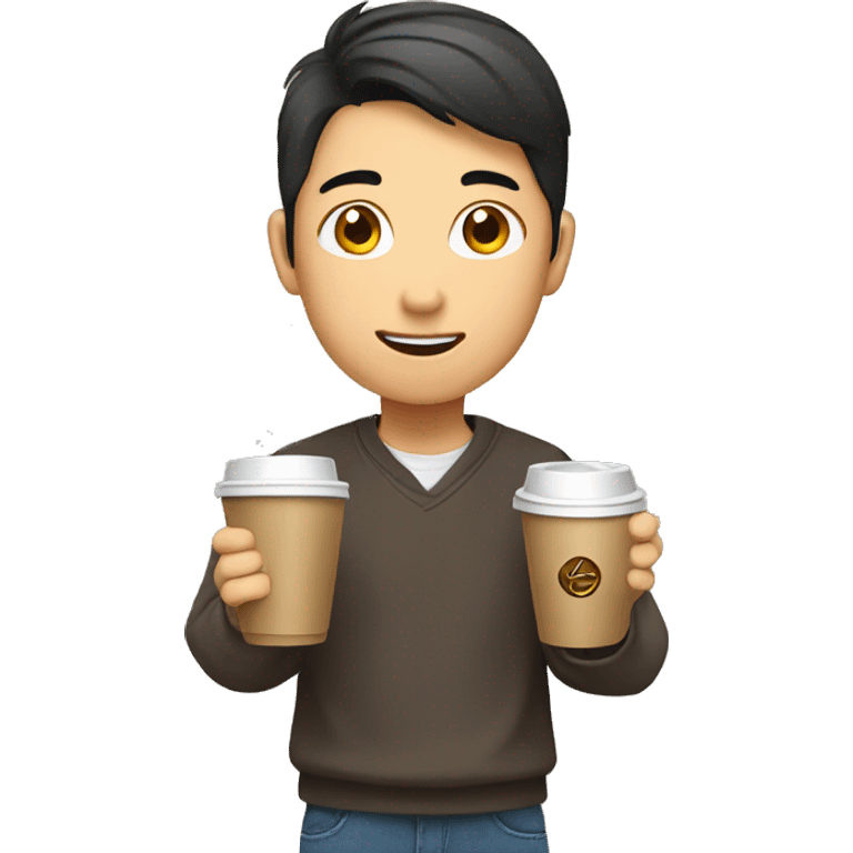 Asian students bring a coffee emoji