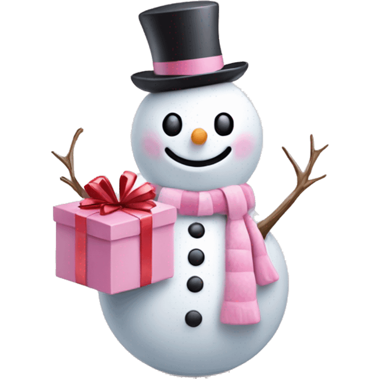 pastel pink snowman and gift emoji