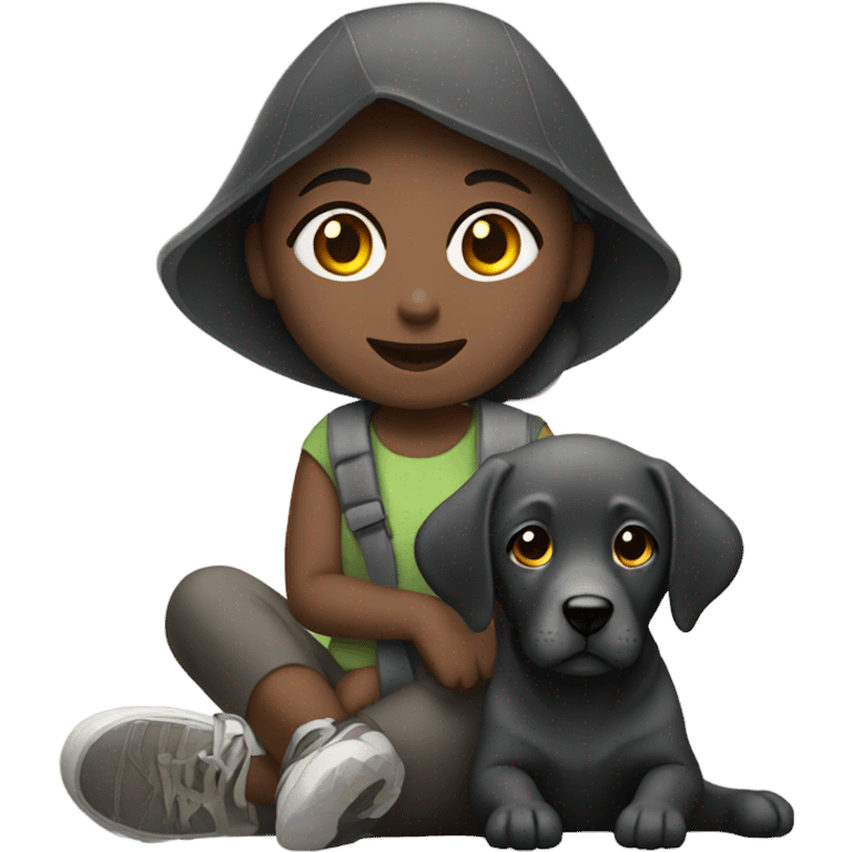 squatting girl with charcoal lab outdoors emoji