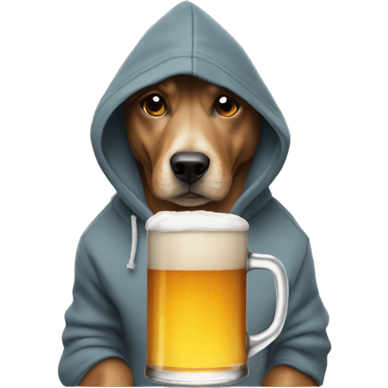 Dog wearing a hoodie drinking beer  emoji