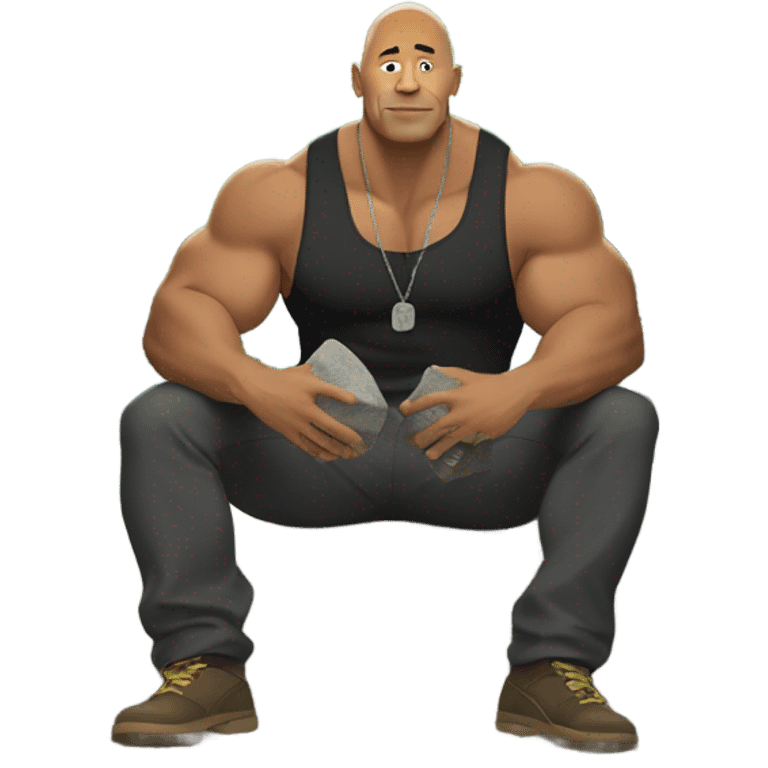 The rock sitting on a rock holding a rock with rock men beside him emoji