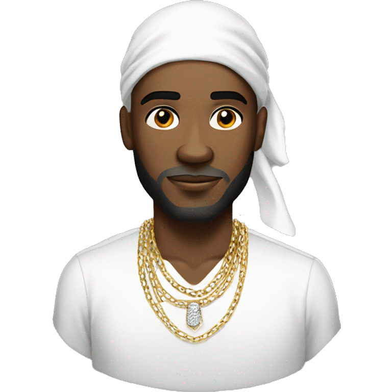 a black rich man wearing a white durag and diamond chains emoji