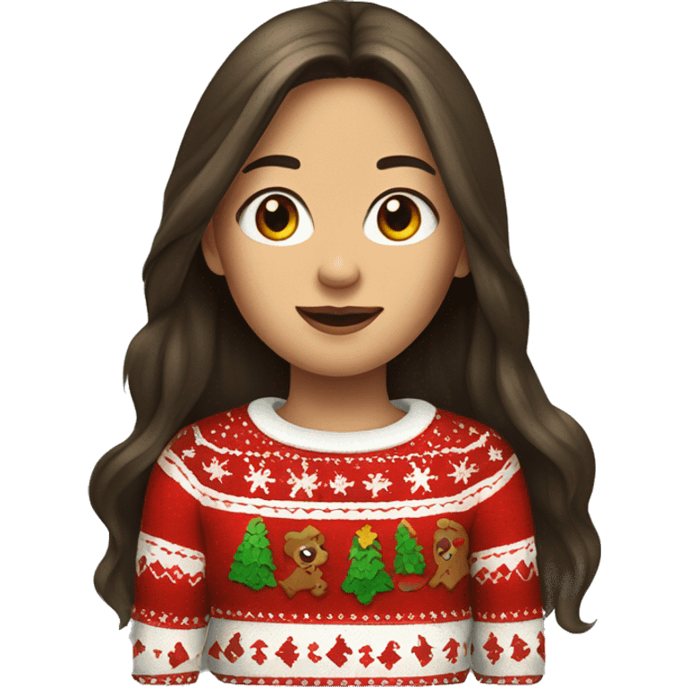 Brunette long haired girl in ugly Christmas sweaters emoji