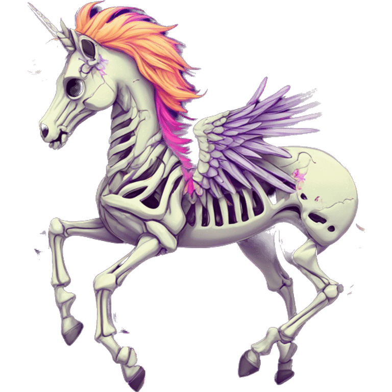 Neon Zombie Pegasus unicorn skeleton psychedelic flowers floral groovy art neon rave raving emoji