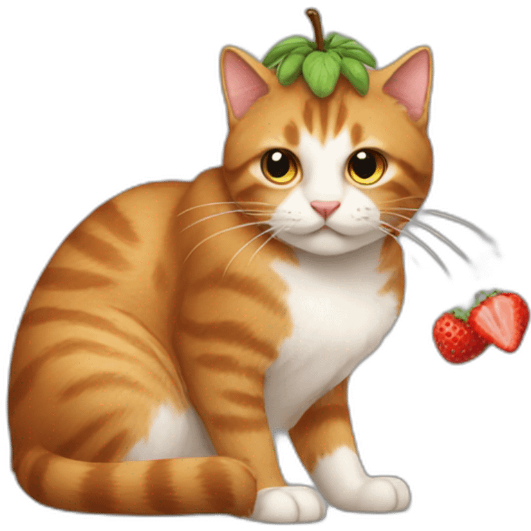 cat with strawbeey in his back emoji