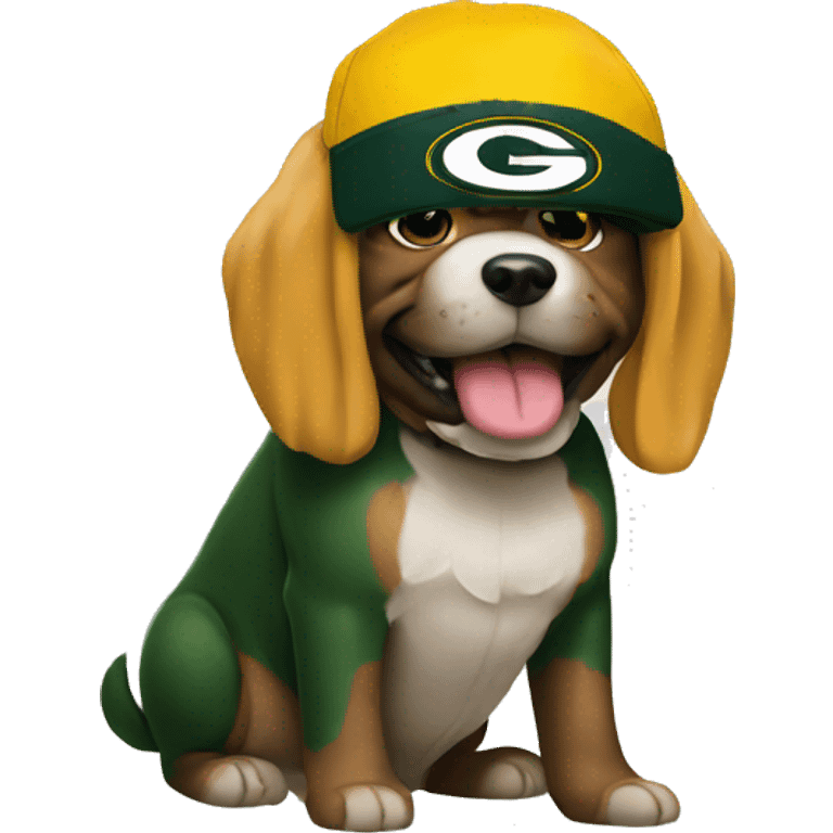 Dog wearing Green Bay packers  emoji