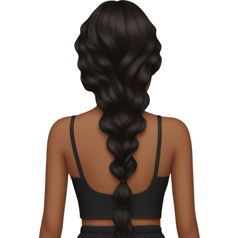 the back side of a brown women, with black hair, wavy long hair, no crop top emoji