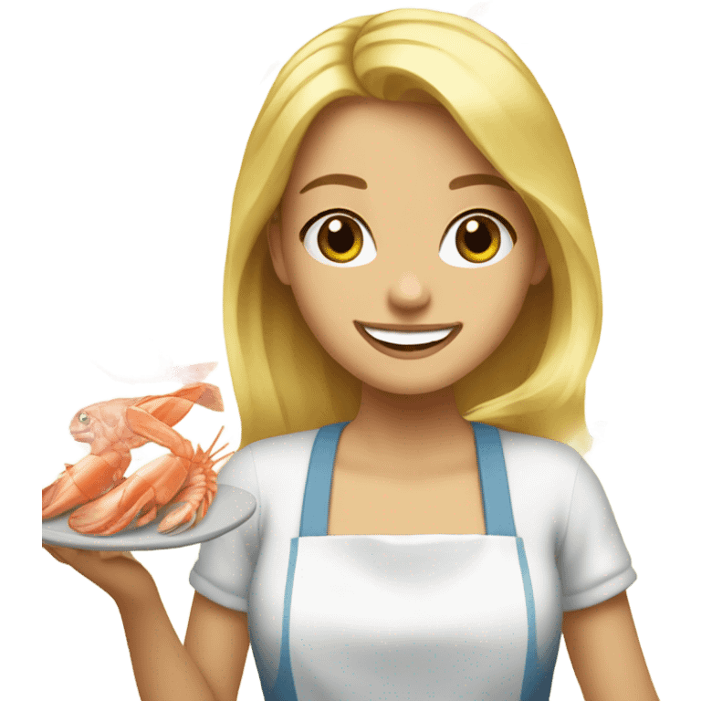 smiling girl with blonde hair cooking seafood  emoji