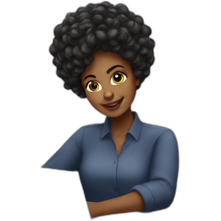 Mulher negra de cabelo ondulado com notebook emoji