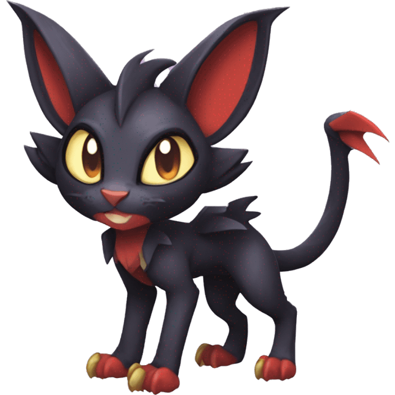 Black cool beautiful vampiric Noivern-Litten-Lykoi-Caracal-Fakemon with big bat ears full-body emoji