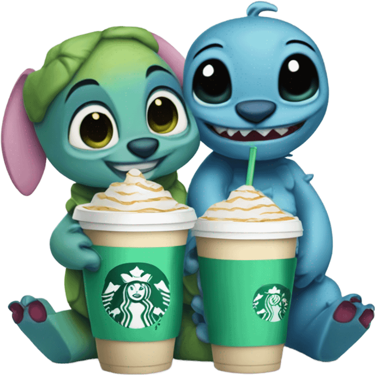 Stitch and scrump drinking Starbucks  emoji