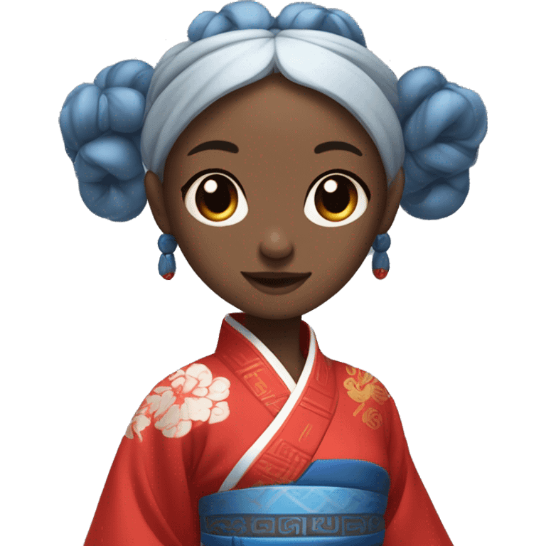 Black to blue har girl with one red eye and on grey eye with traditional Chinese clothes spinning 360 non stop emoji