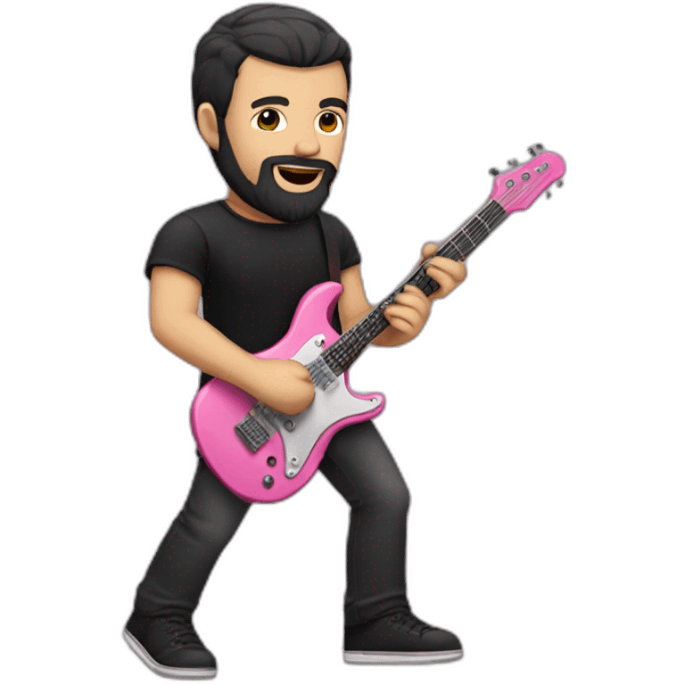 white man with dark beard and black t shirt and pink electric guitar emoji