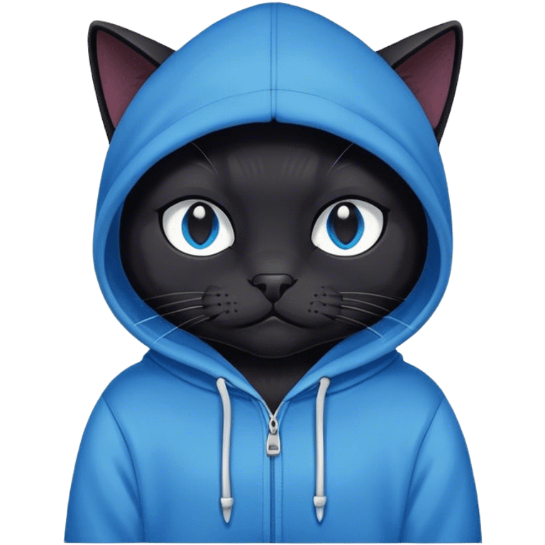 Black Cat wearing blue hudy  emoji