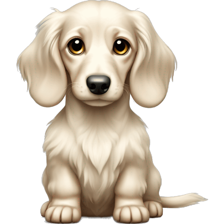 white cream colors long haired dachshund puppy full body emoji