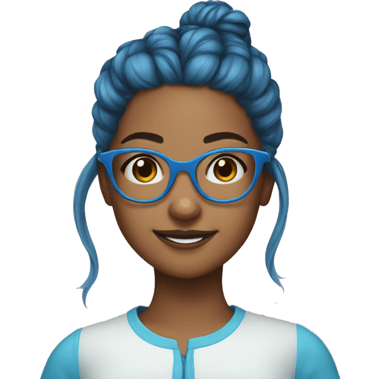 cute girl with blue glasses and bun hair emoji