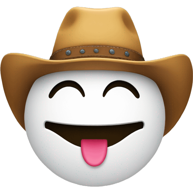 Smiley face emoji with a cowboy hat tipping it emoji