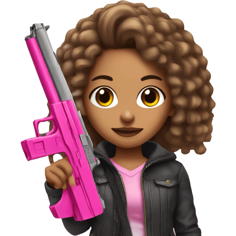 lightskin girl holding a pink gun long hair emoji