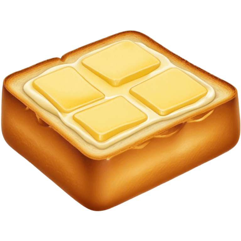 Cinematic warm toasted bread, golden-brown edges, butter melting into the surface, slightly crispy texture, simple and comforting, warm glowing background, inviting and homely. emoji