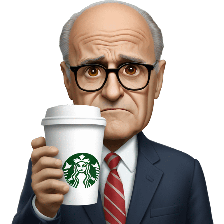 Realistic Rudy Giuliani very sad with Starbucks emoji