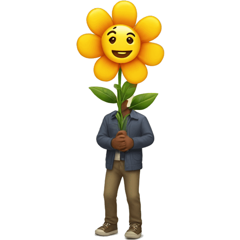 a smiling emoji with a flower in his hand  emoji