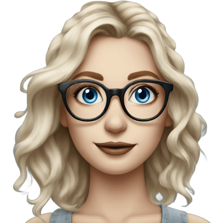 Hyper Realistic Balayage pale beautiful tattooed woman with glasses and blue eyes happy  emoji