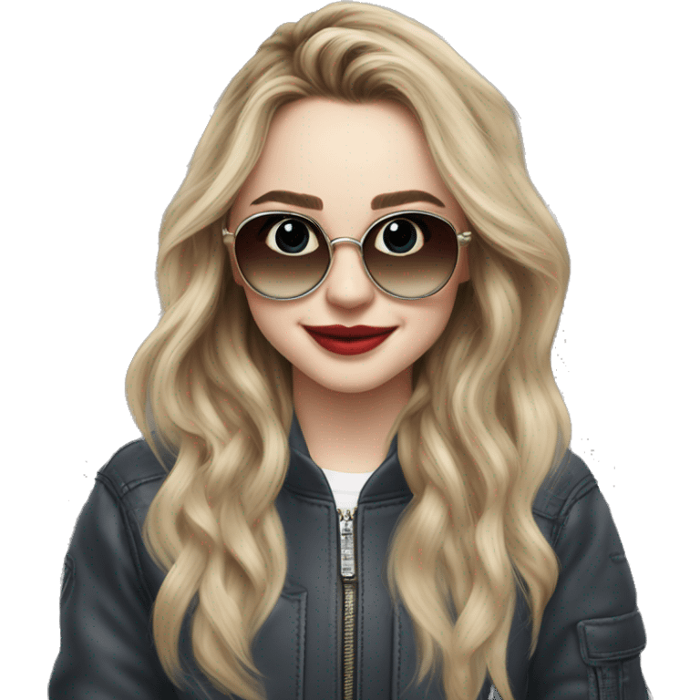 Sabrina Carpenter com óculos de grau estilo aviador transporte  emoji